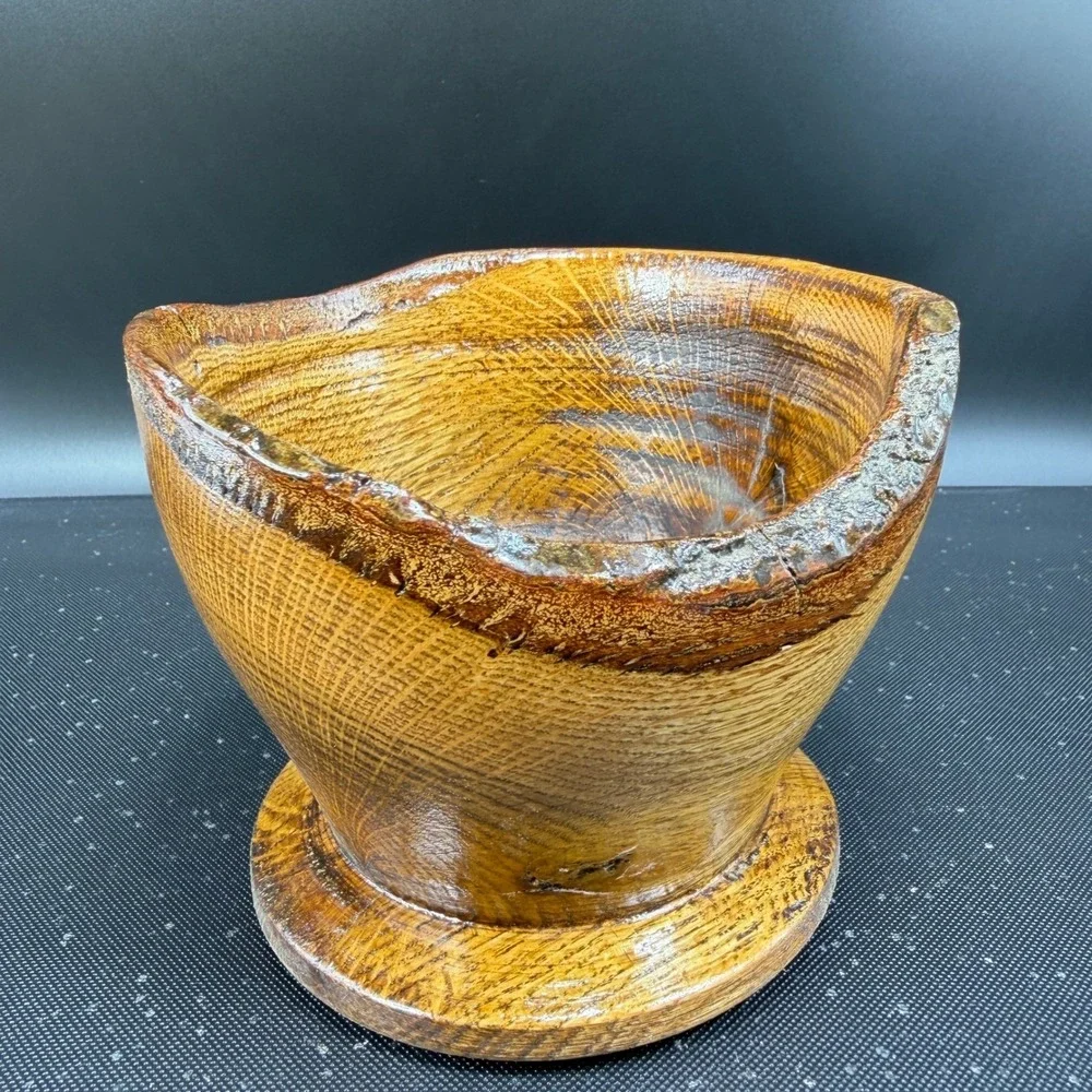 Rob Freer Hand Crafted Live Edge‎ Wood Bowl Pedestal Base Artisan Decor Signed